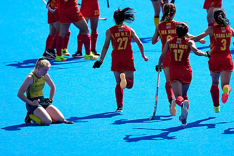 Women's quarterfinal field hockey match between China and Australia